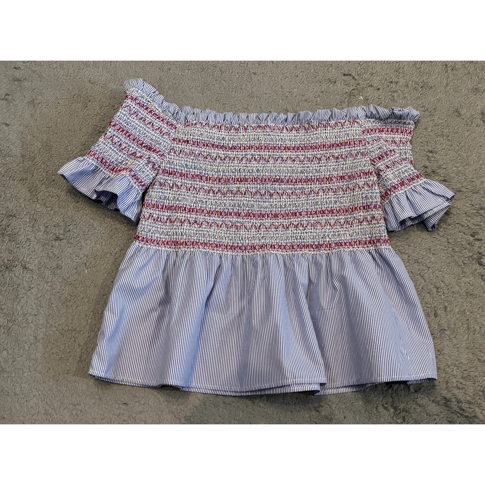 Style Envy Off The Shoulder Crop Top Womens Medium Blue Smocked Peasant Boho NWT